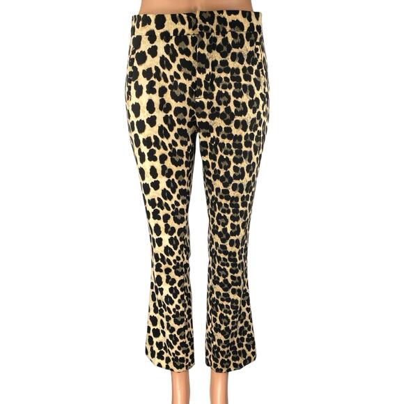 Zara Beige Black Leopard Animal Print High Rise Flare Bootcut Trousers Pants XS - Picture 1 of 5